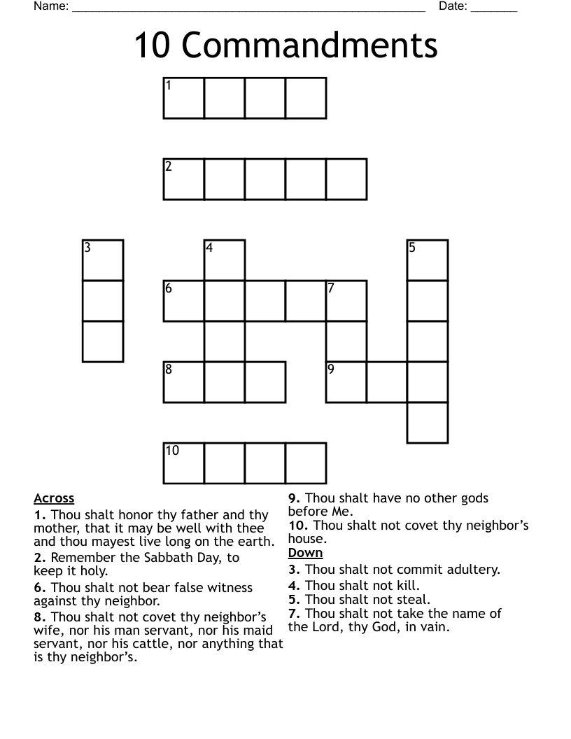 10 Commandments Crossword WordMint