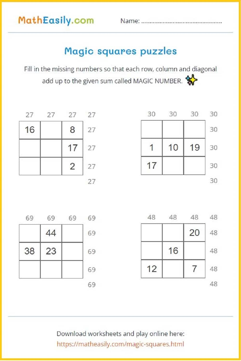 Puzzle Games Worksheets Pdf