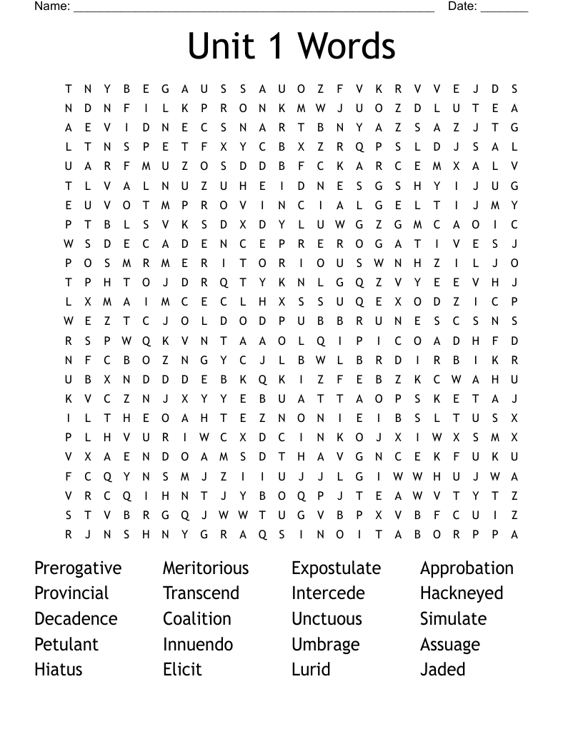 11th Voc Unit 1 Word Search WordMint