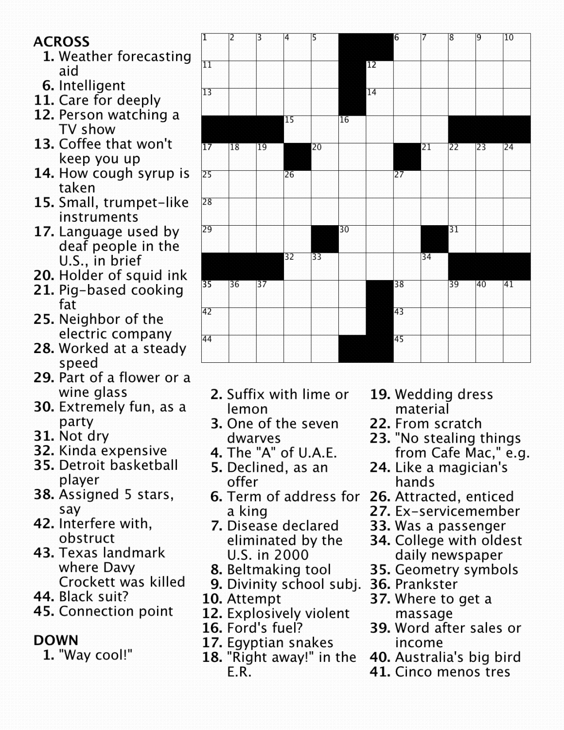 12 6 19 Crossword And Answers The Mac Weekly