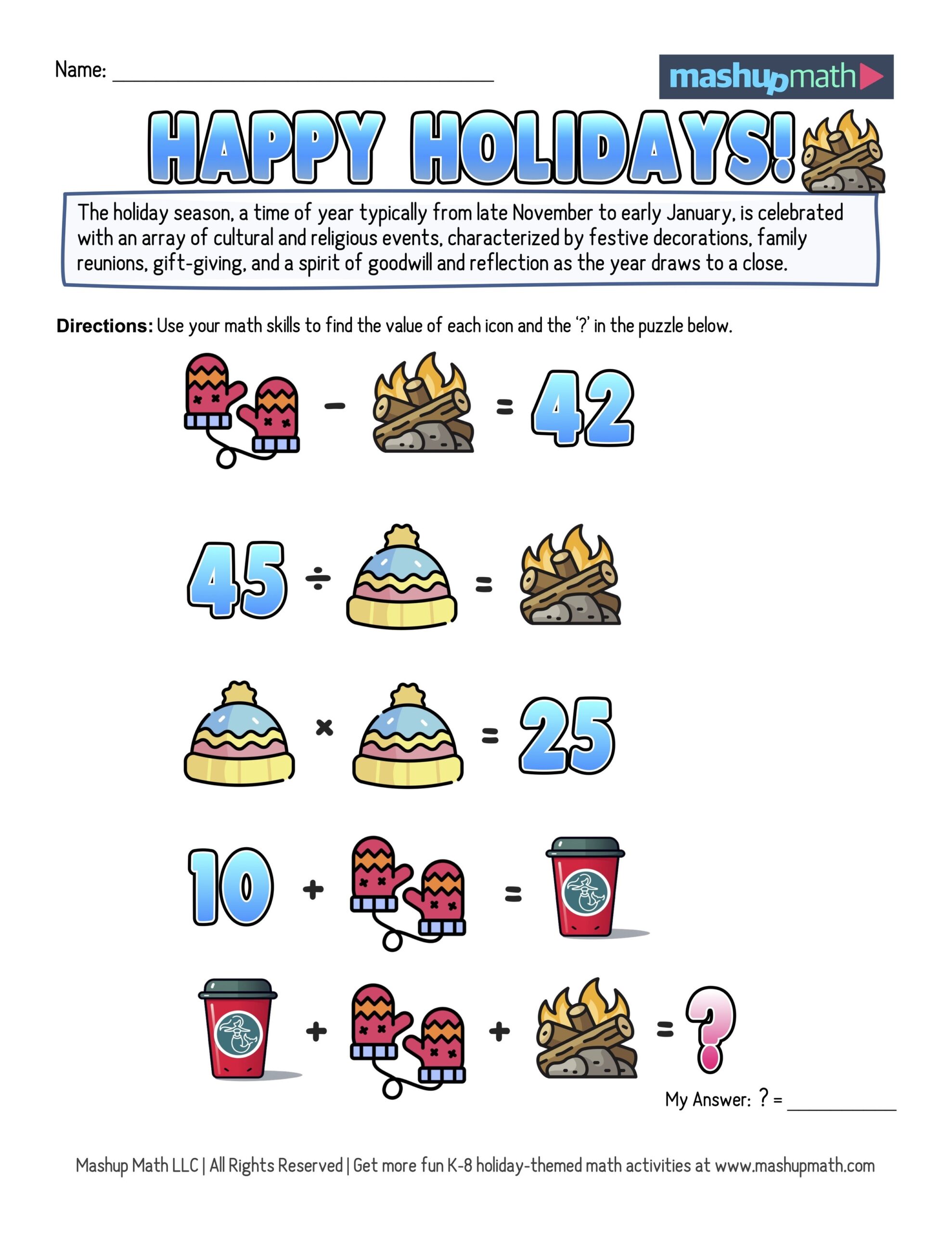 12 Days Of Holiday Math Puzzles Printable K 8 Worksheets Mashup Math 12 Days Of Holiday Math Puzzles Printable K 8 Worksheets Mashup Math
