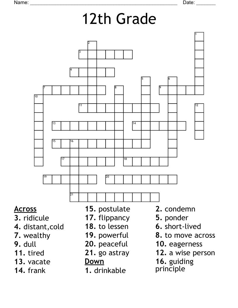 12th Grade Crossword WordMint 12th Grade Crossword WordMint