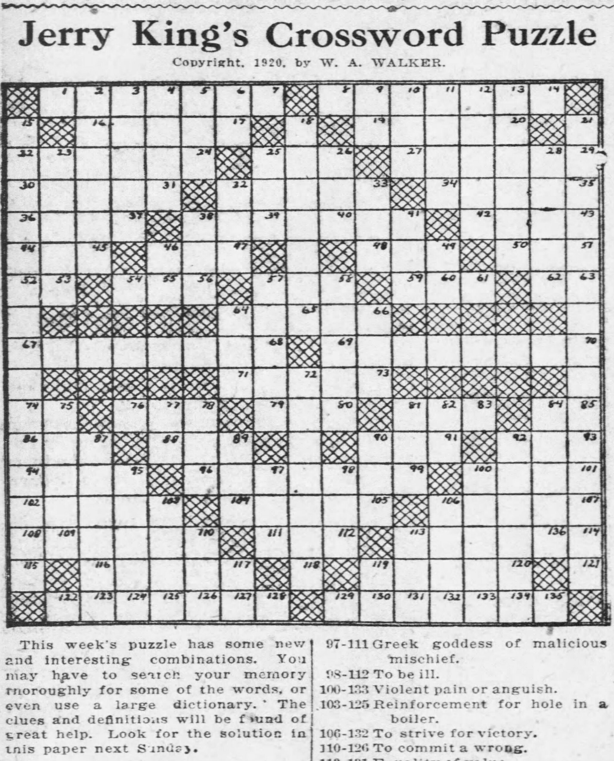 1920 The Year In Crosswords T Campbell s Grid 1920 The Year In Crosswords T Campbell s Grid