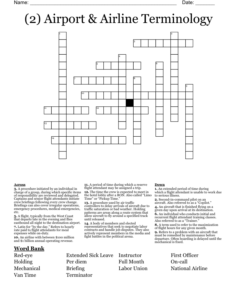 2 Airport U0026 Airline Terminology Crossword WordMint