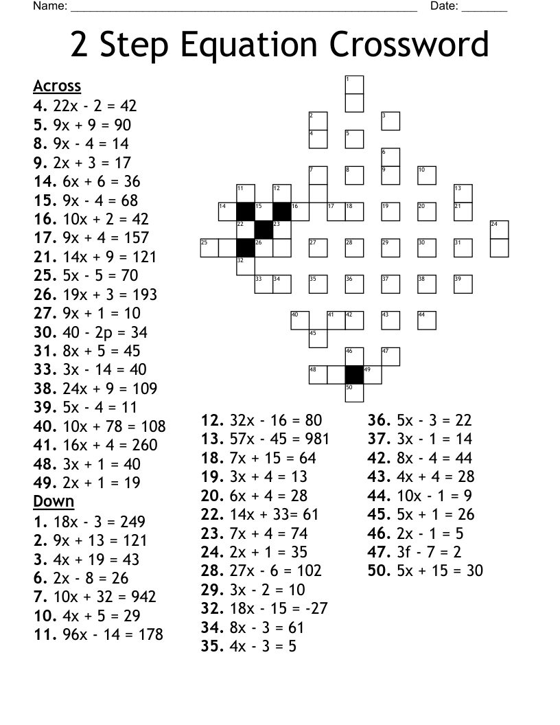 2 Step Equation Crossword WordMint 2 Step Equation Crossword WordMint