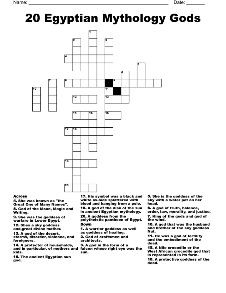 20 Egyptian Mythology Gods Crossword WordMint