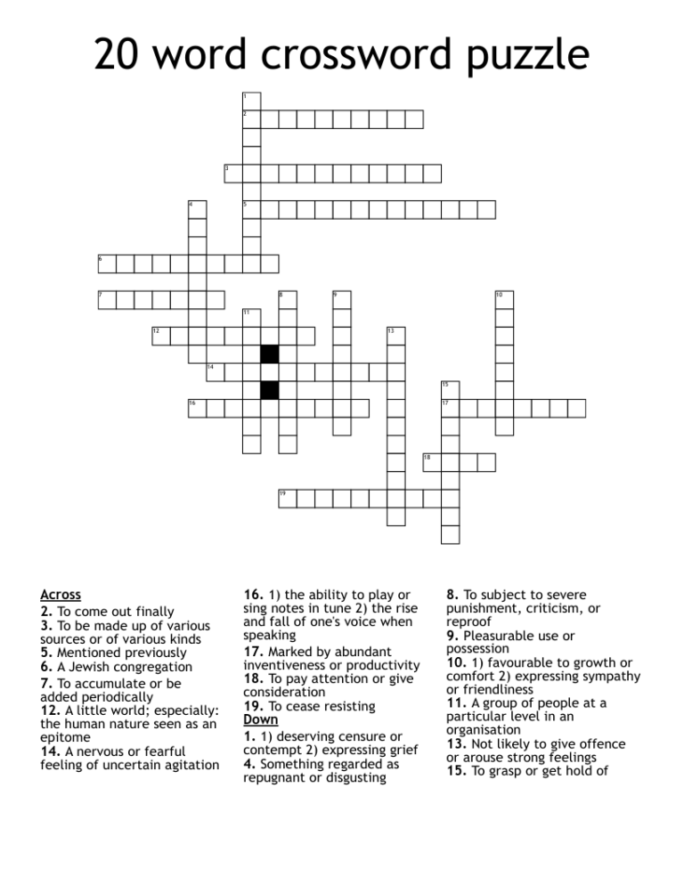 20 Word Crossword Puzzle WordMint
