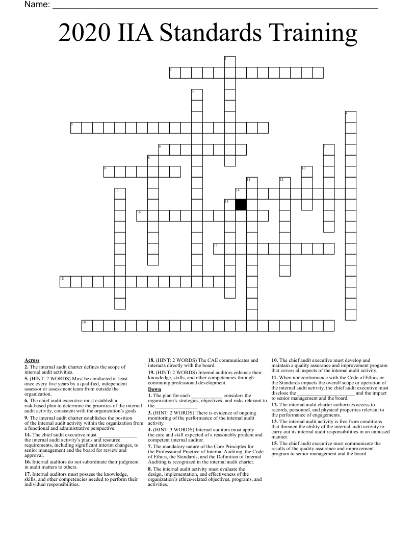 2020 IIA Standards Training Crossword WordMint 2020 IIA Standards Training Crossword WordMint