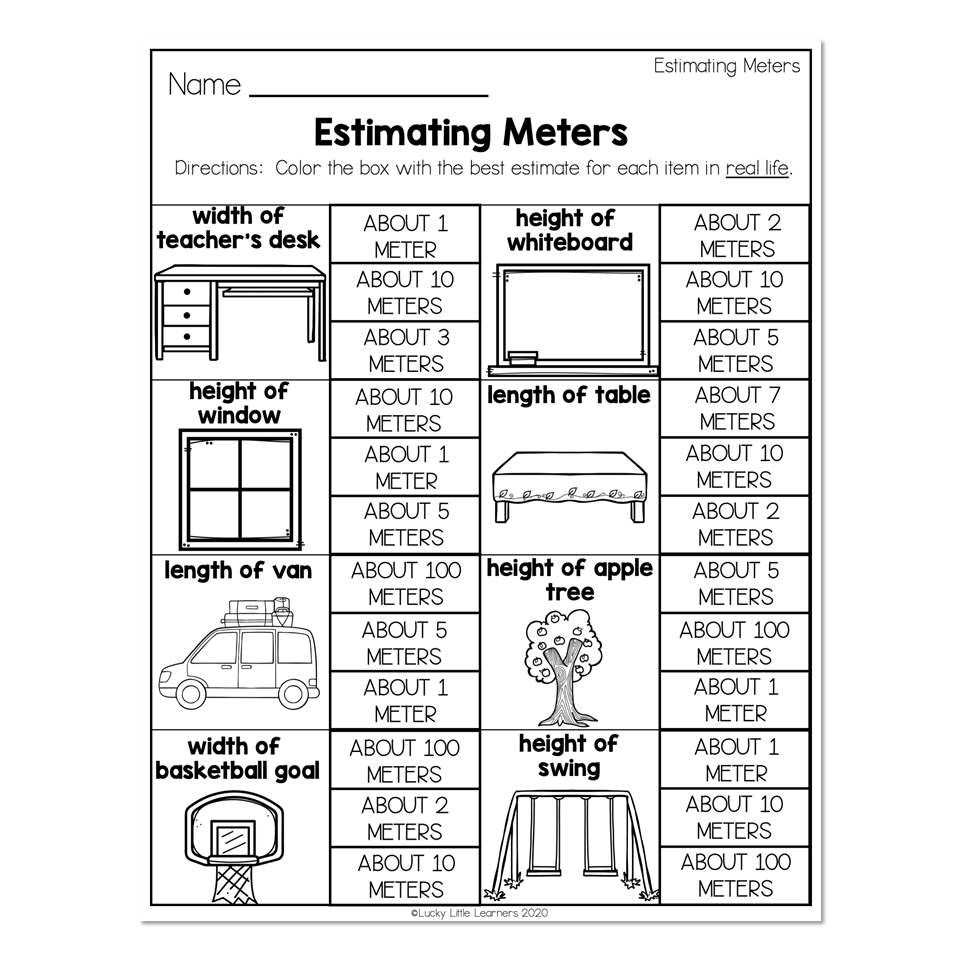 2nd Grade Math Worksheets Measurement Estimating Meters Estimating Meters Lucky Little Learners 2nd Grade Math Worksheets Measurement Estimating Meters Estimating Meters Lucky Little Learners