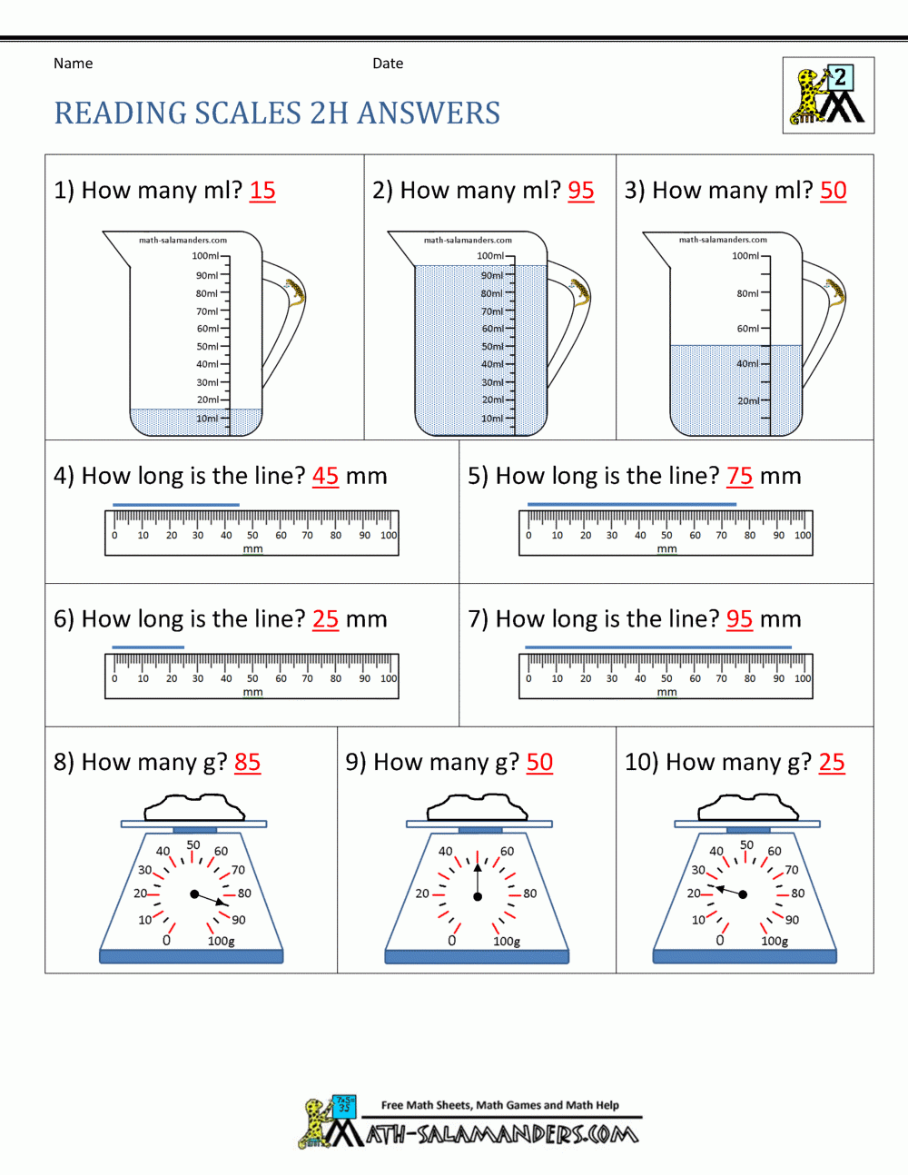 Measurement Puzzles Worksheet Answers