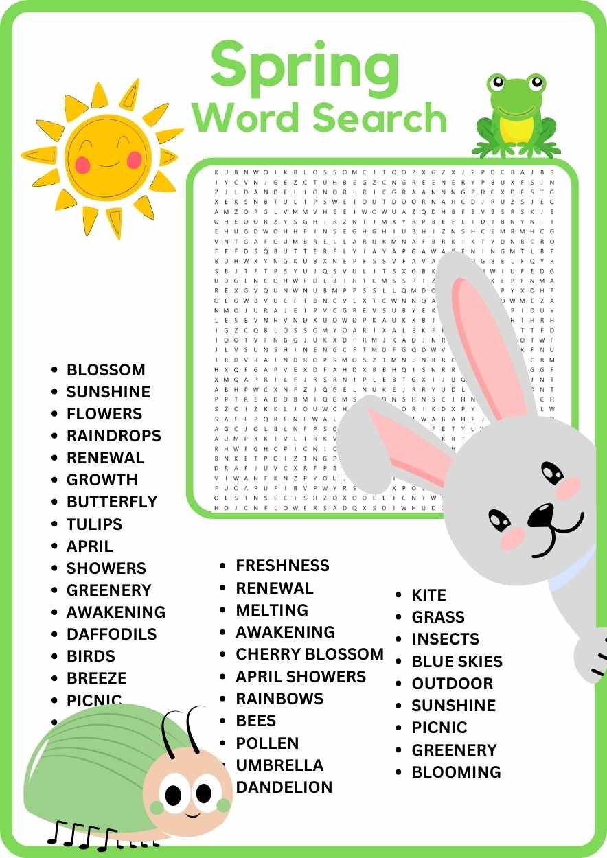 3rd 4th 5th 6th Grade GIANT SPRING BREAK Word Search Worksheet 
