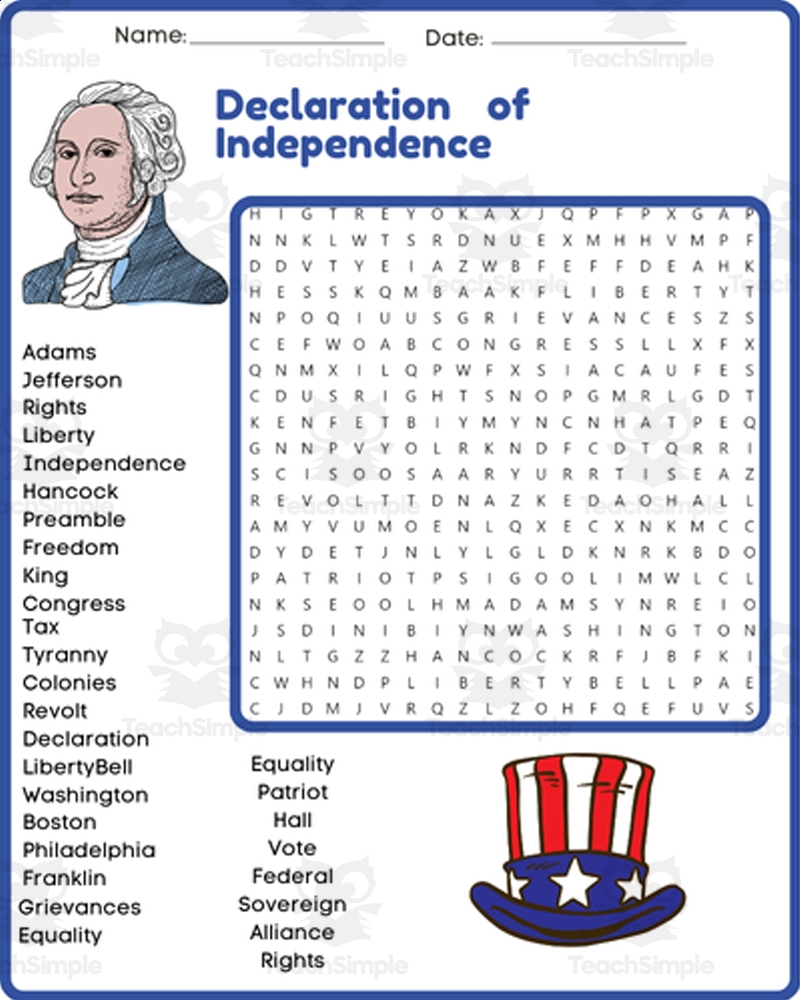 3rd 4th 5th 6th Grade THE AMERICAN REVOLUTION Word Search 