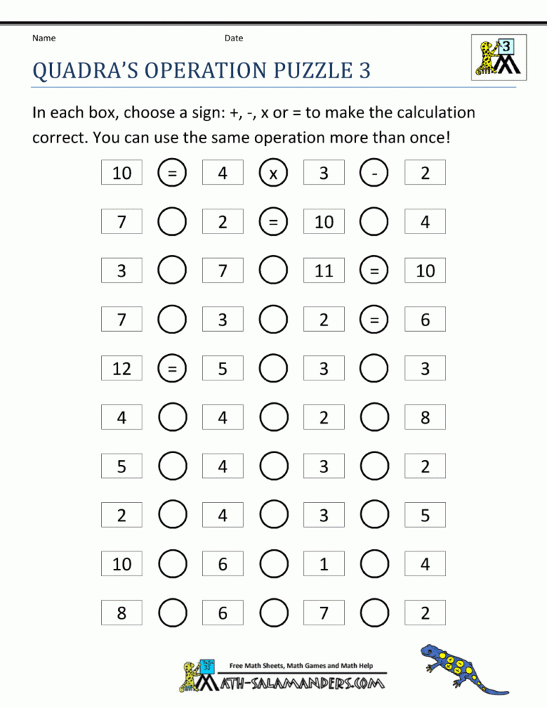 3rd Grade Math Puzzles Worksheets
