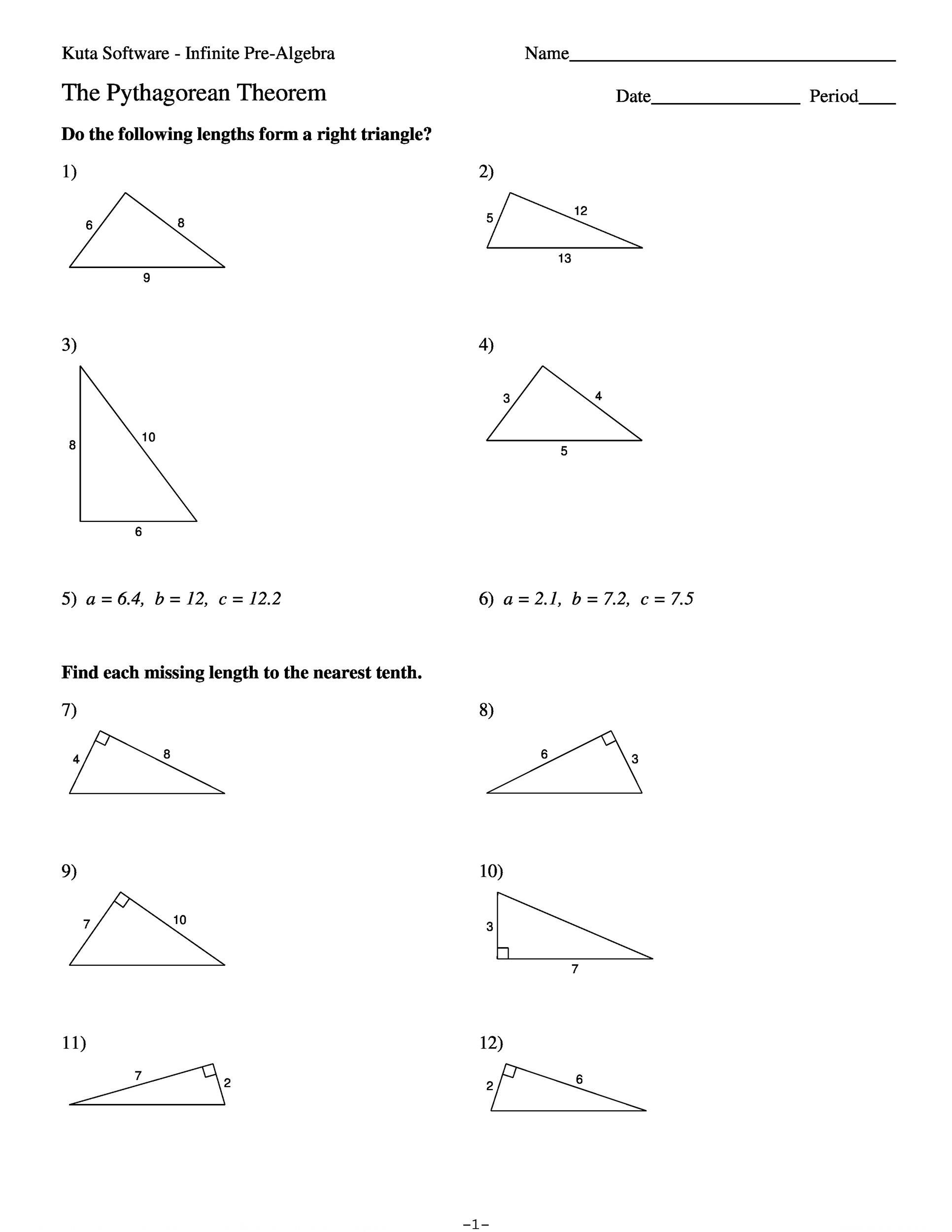 Pythagorean Puzzle Worksheet