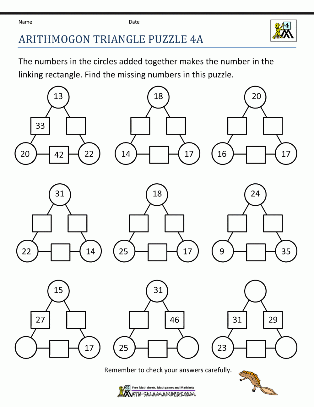 4th Grade Math Puzzles 4th Grade Math Puzzles