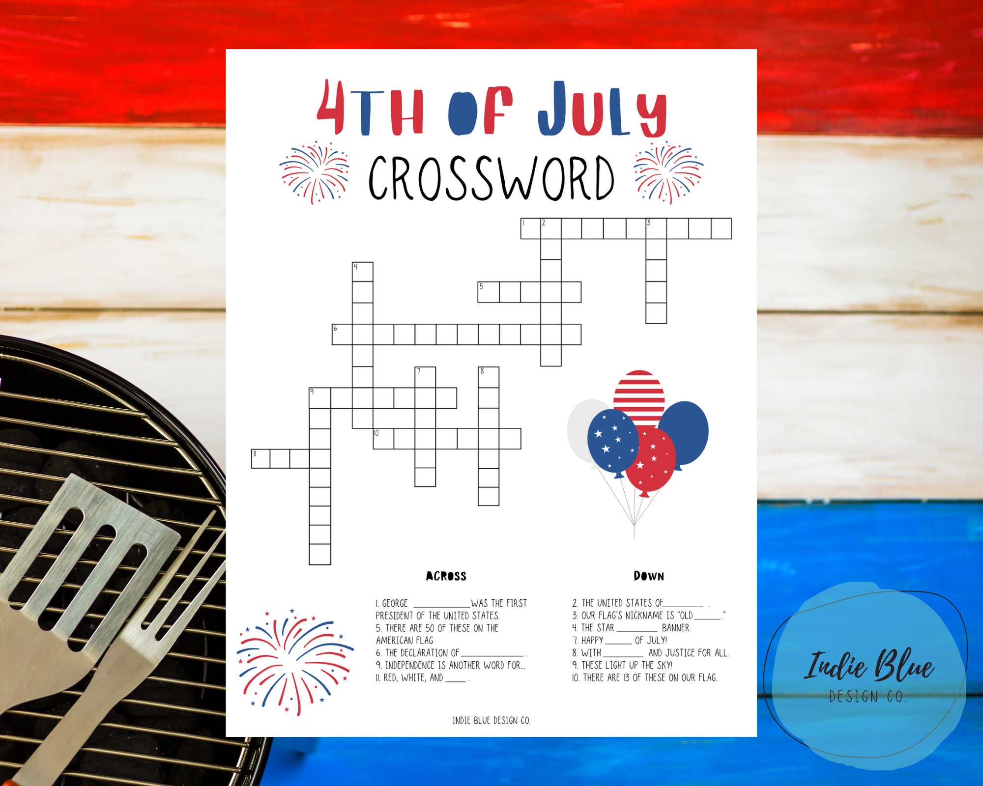 4th Of July Crossword Puzzle Printable Kids Crossword Puzzle 4th Of July Game 4th Of July Activity Etsy