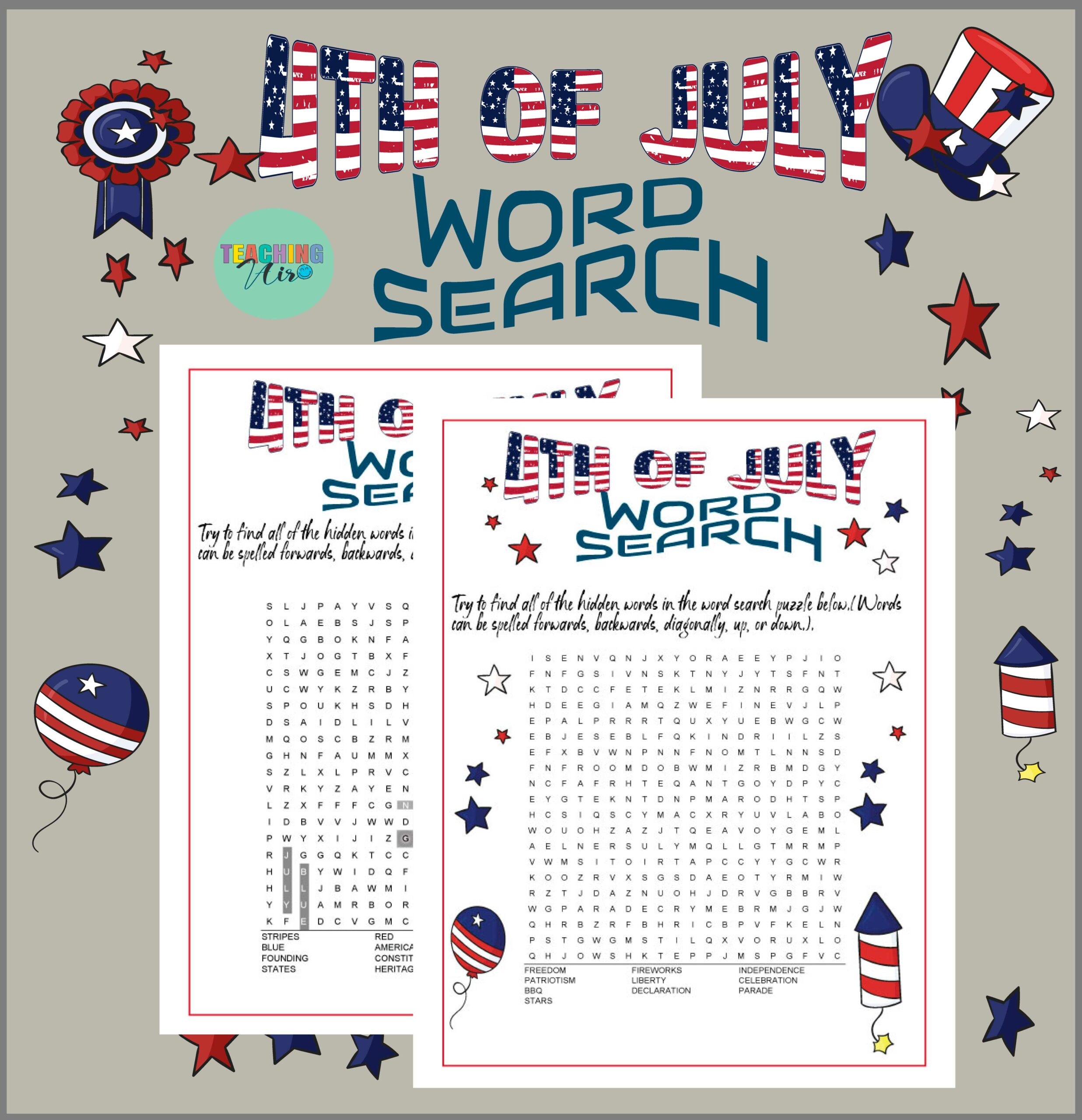4th Of July Word Search Puzzle Worksheets INDEPENDENCE DAY Patriotic Activity 4th Of July Word Search Puzzle Worksheets INDEPENDENCE DAY Patriotic Activity