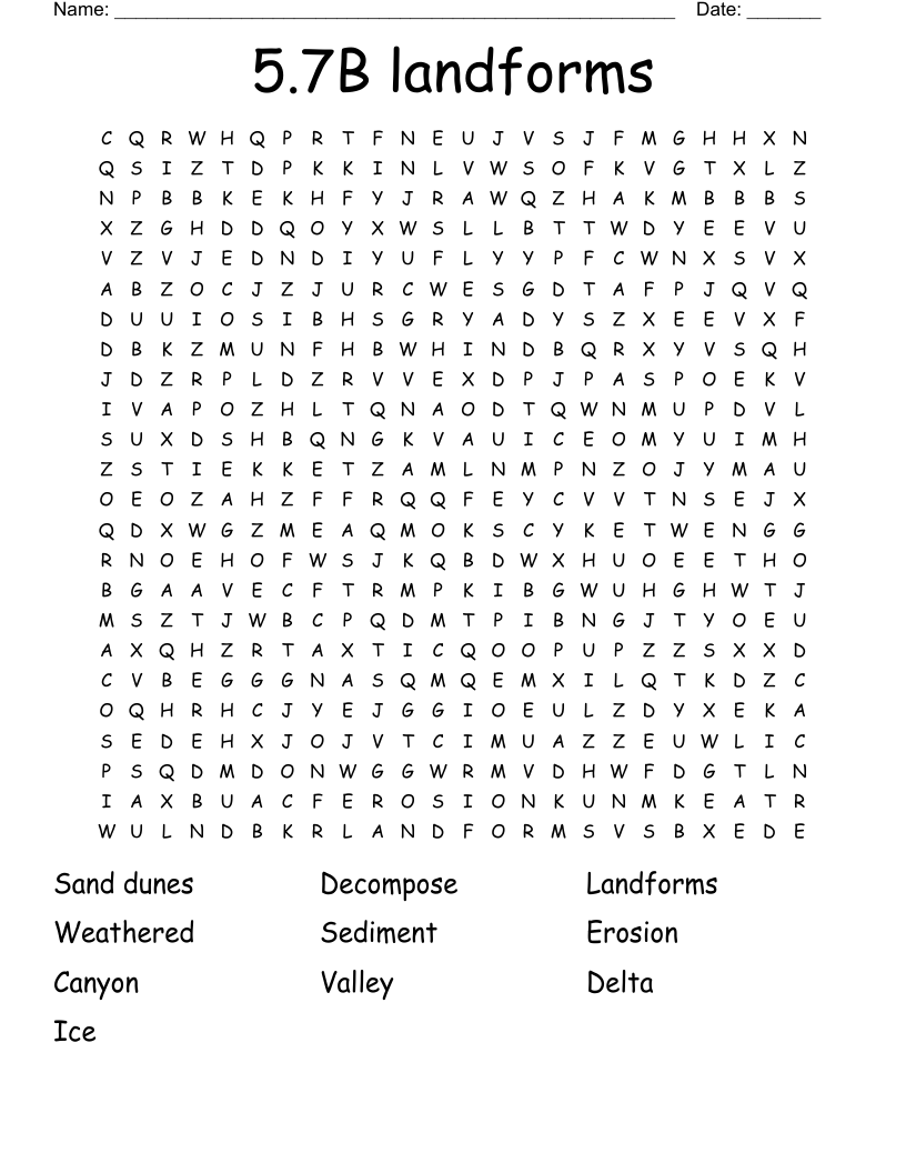 5 7B Landforms Word Search WordMint
