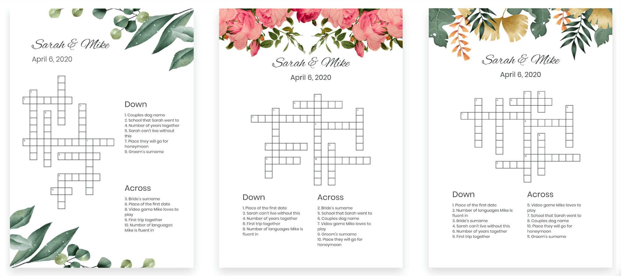 50 Clues Ideas For Your Wedding Crossword Puzzle Perfect 