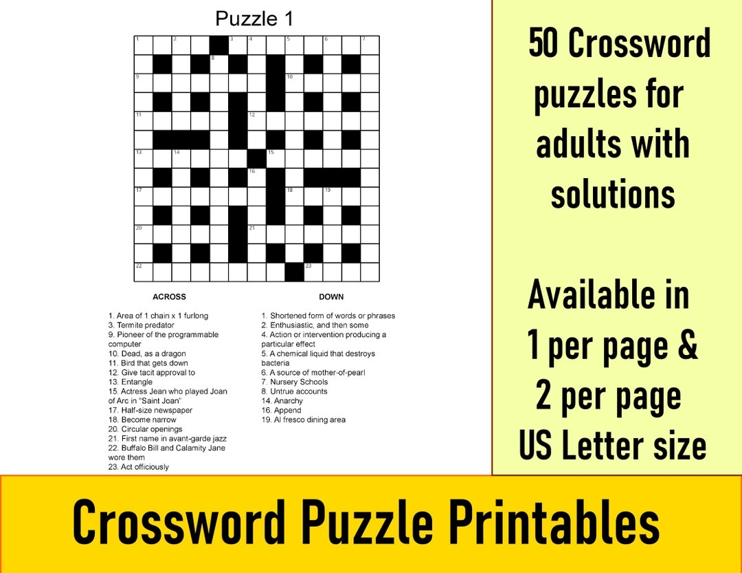 50 Printable Crossword Puzzles For Adults Fun Activities For Seniors Large Print Crosswords With Solutions Instant Download Pdfs Etsy 50 Printable Crossword Puzzles For Adults Fun Activities For Seniors Large Print Crosswords With Solutions Instant Download Pdfs Etsy