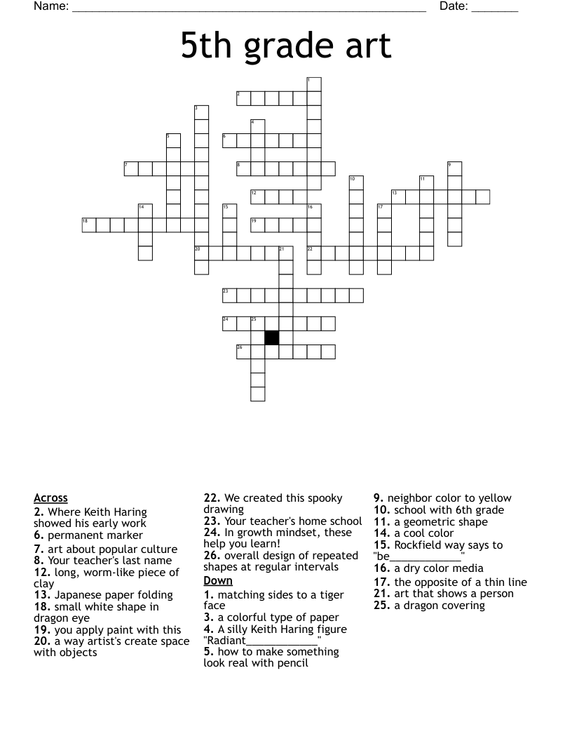 5th Grade Art Crossword WordMint