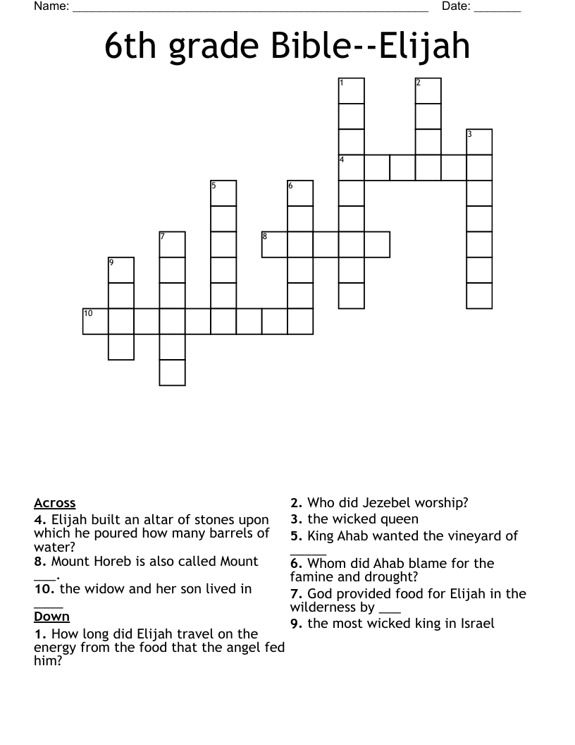 6th Grade Bible Elijah Crossword WordMint 6th Grade Bible Elijah Crossword WordMint