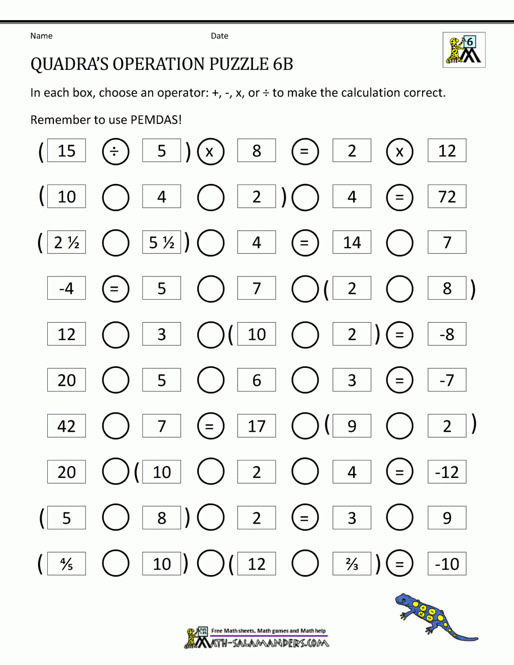 6th Grade Math Puzzles