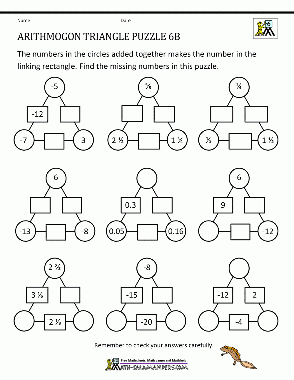 6th Grade Math Puzzles