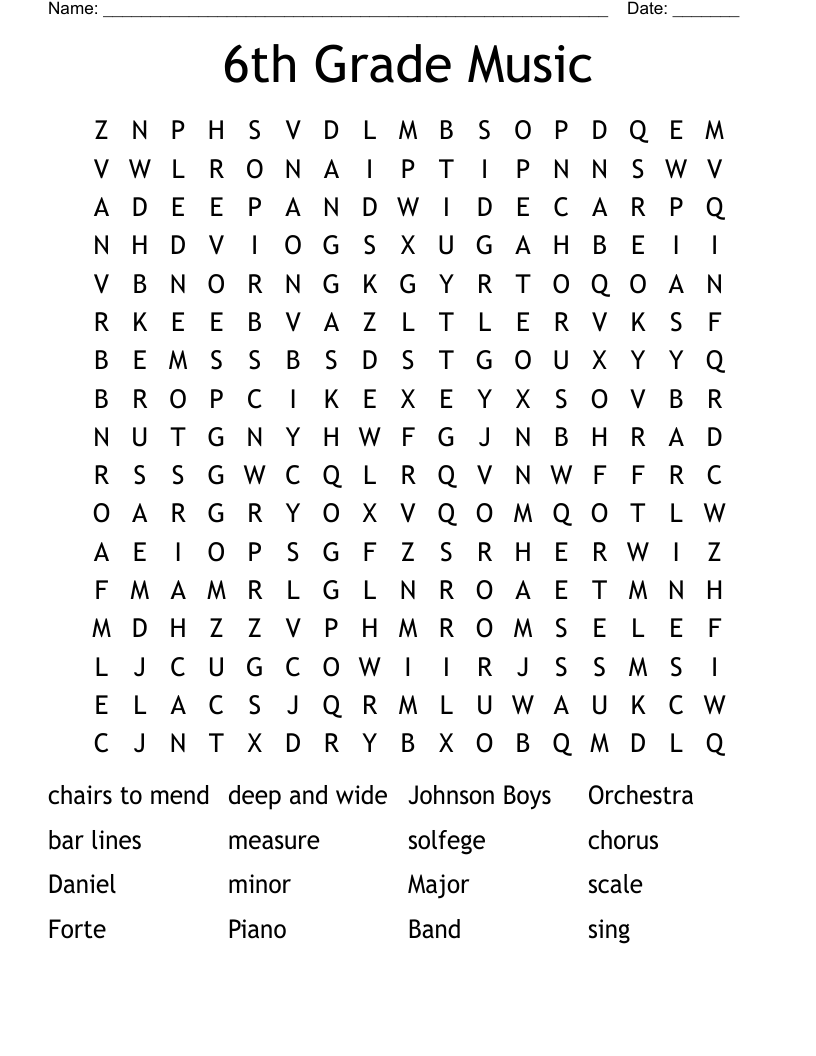 6th Grade Music Word Search WordMint