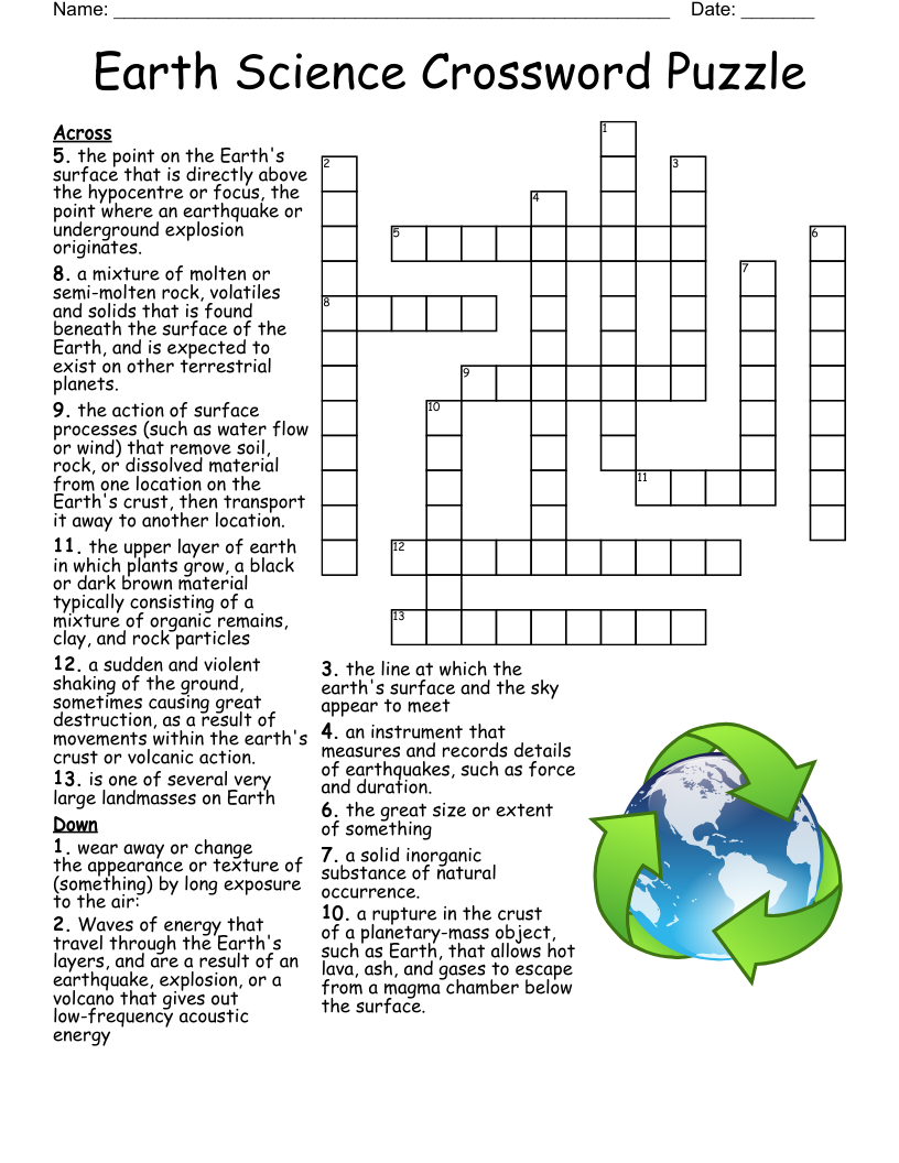 6th Science Chapter 1 earthquakes Crossword WordMint