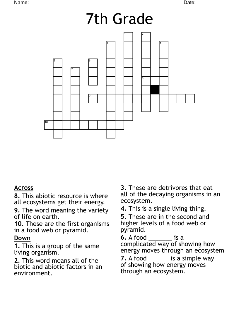 7th Grade Crossword WordMint