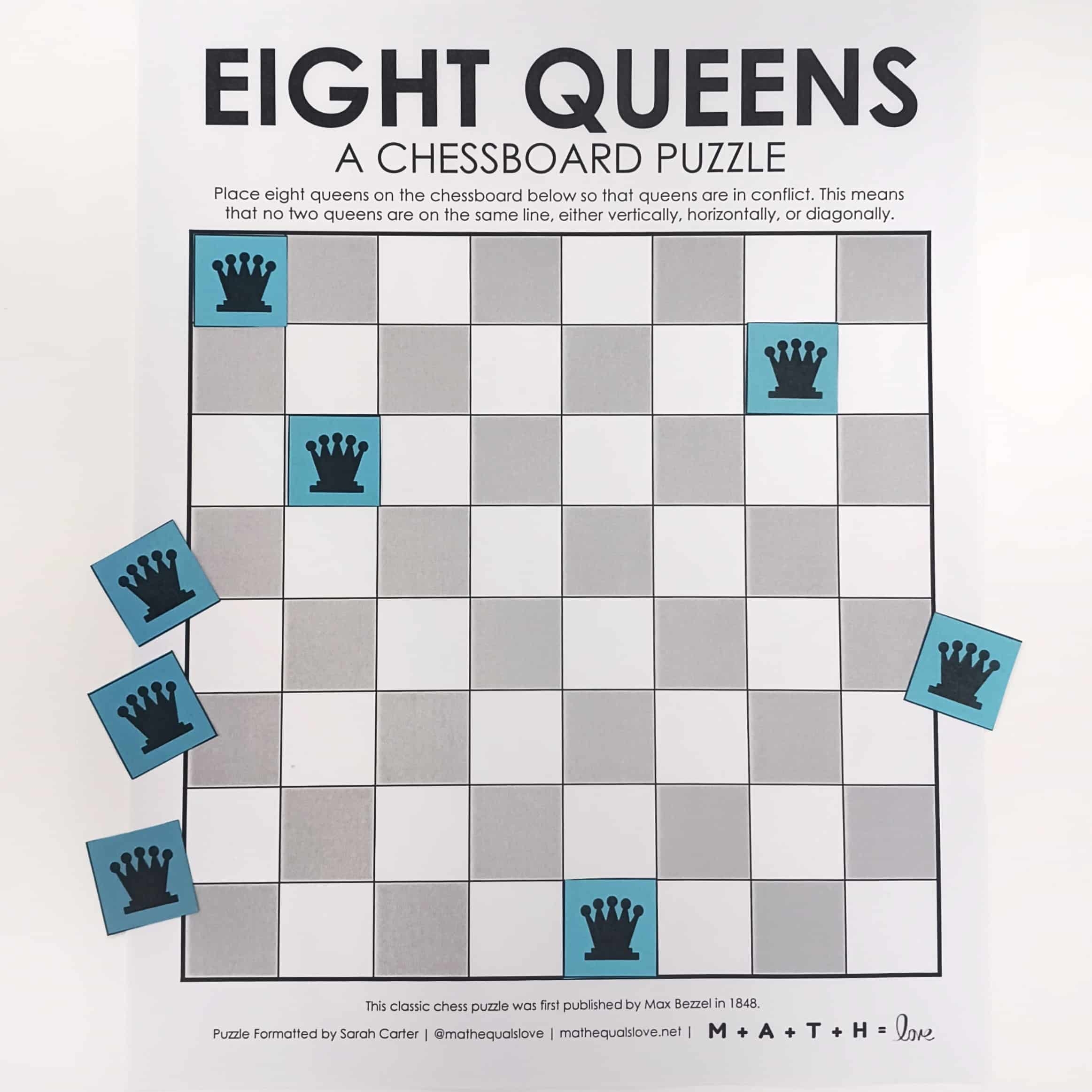 8 Queens Puzzle Free Printable PDF For The Classroom 