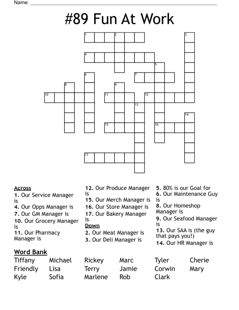 89 Fun At Work Crossword WordMint