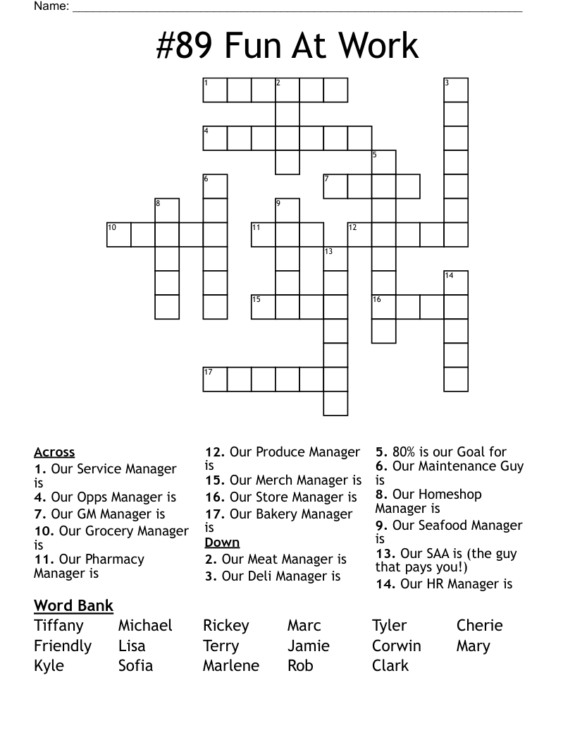 89 Fun At Work Crossword WordMint 89 Fun At Work Crossword WordMint