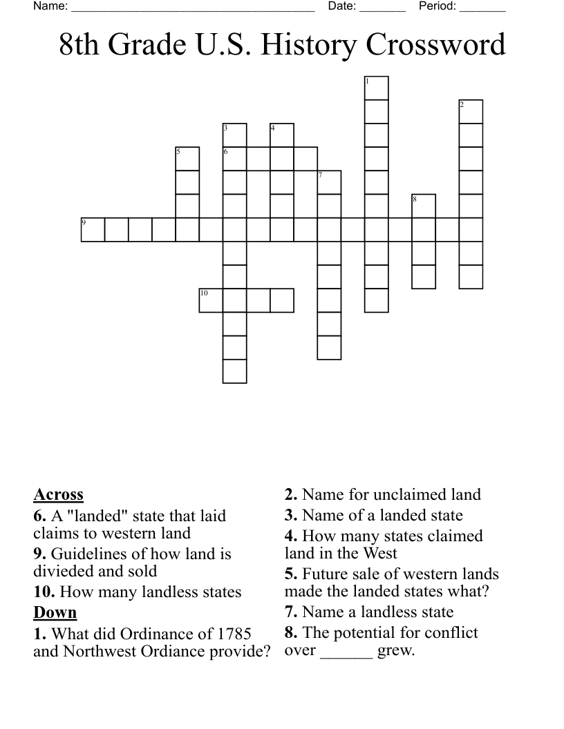 Crossword Puzzles For 8th Graders