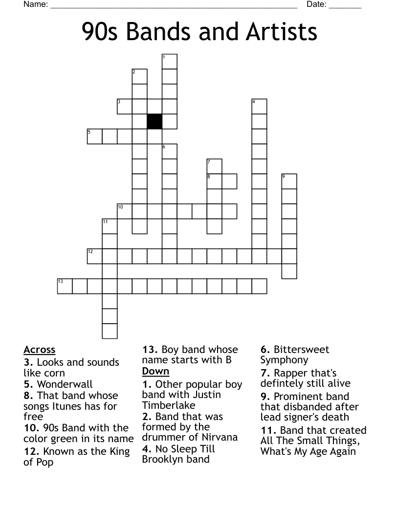 90s Bands And Artists Crossword WordMint