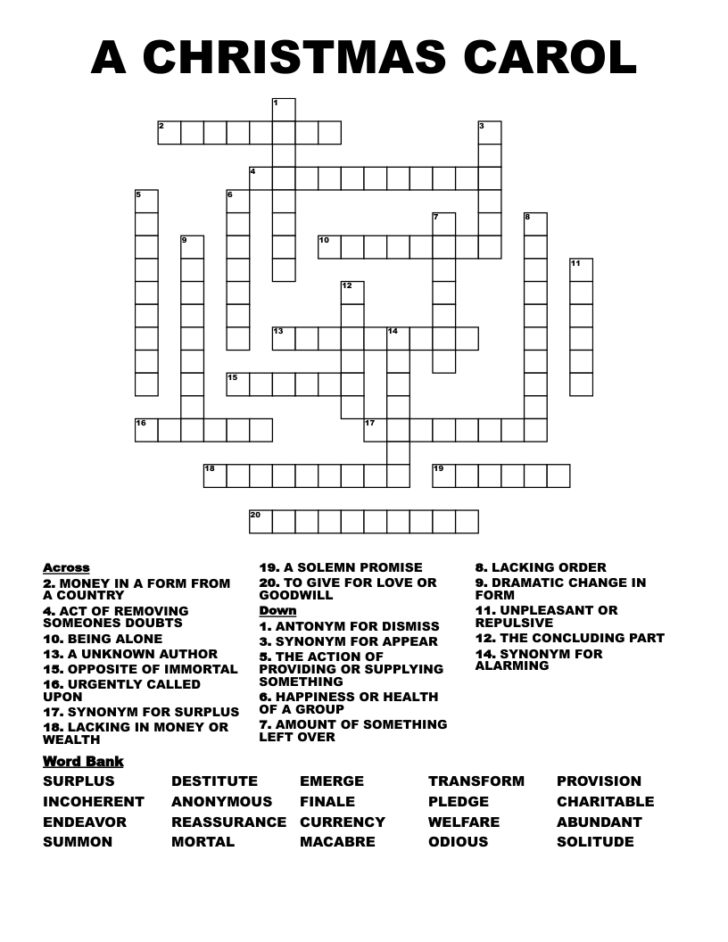 A CHRISTMAS CAROL Crossword WordMint