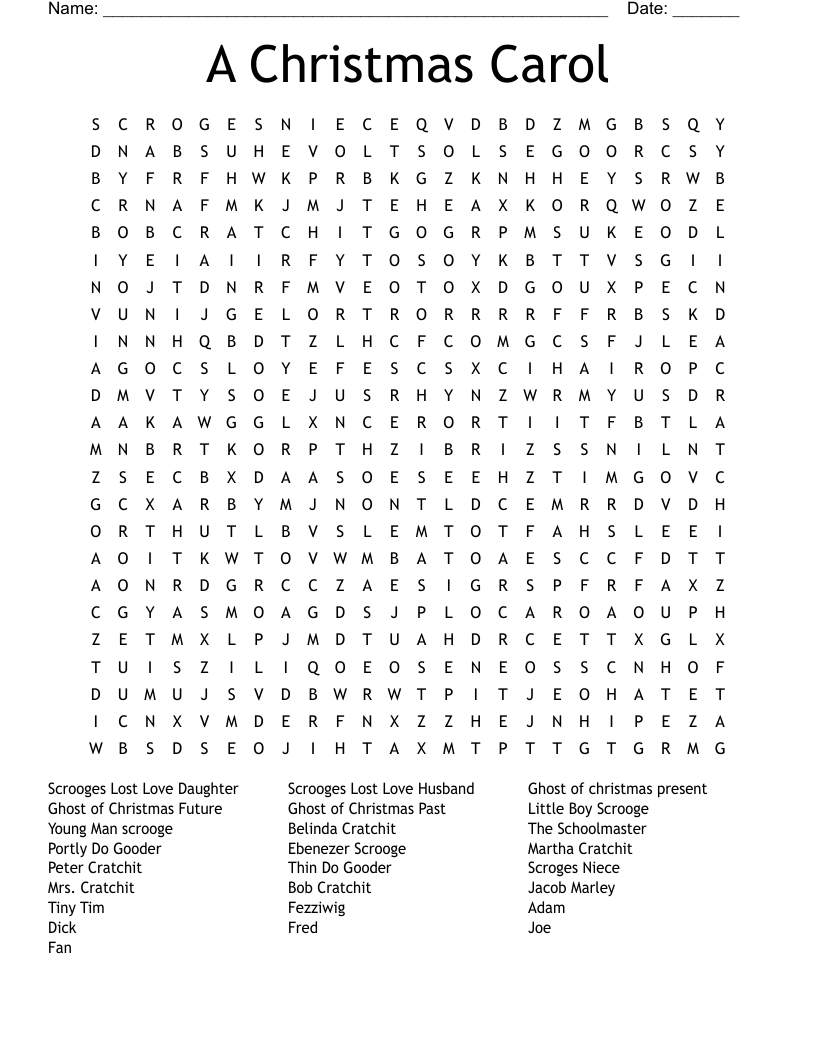 Christmas Carol Crossword Puzzle