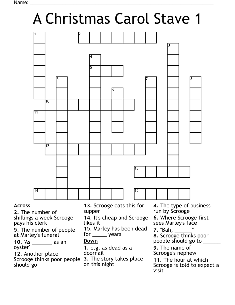 Christmas Carol Crossword Puzzle Answers