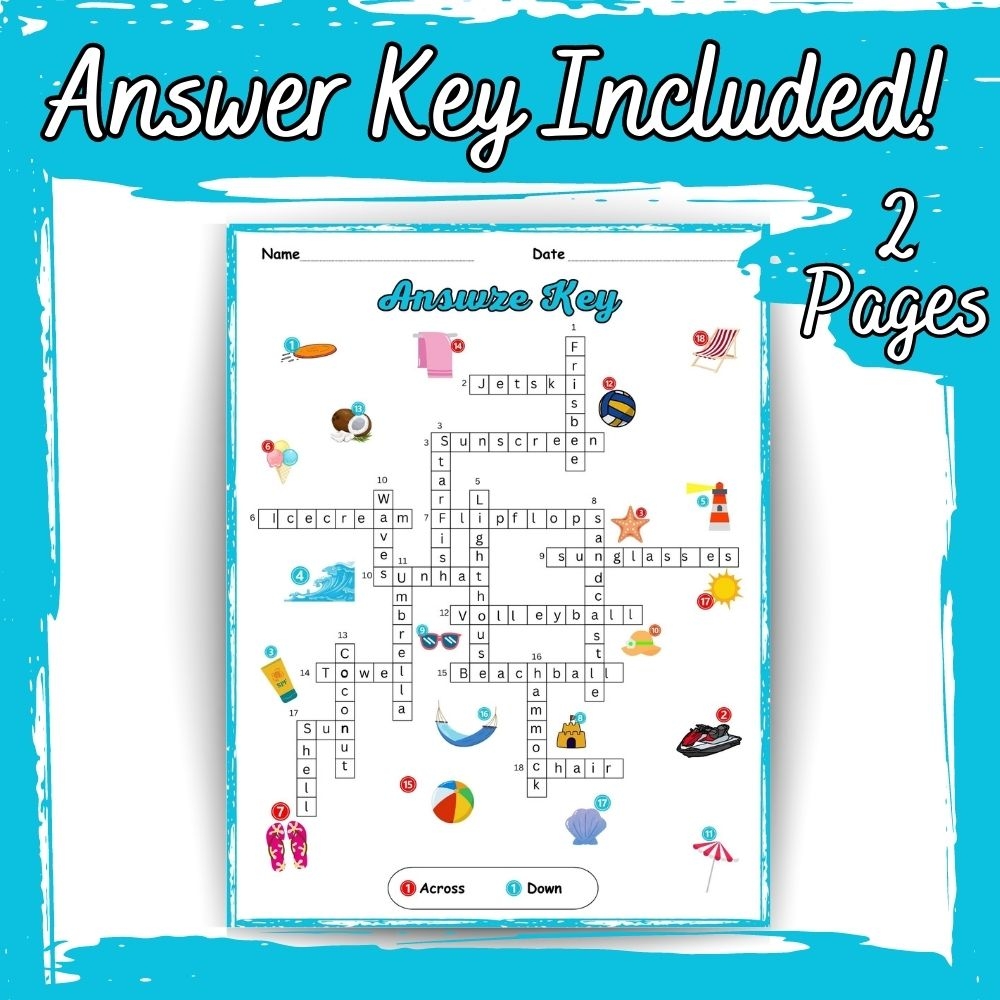 A Day At The Beach Crossword Puzzle SUMMER Activities Made By Teachers
