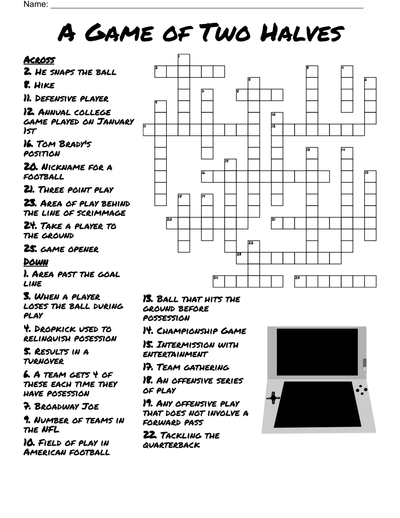 A Game Of Two Halves Crossword WordMint A Game Of Two Halves Crossword WordMint