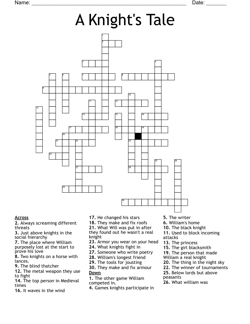 A Knight s Tale Crossword WordMint