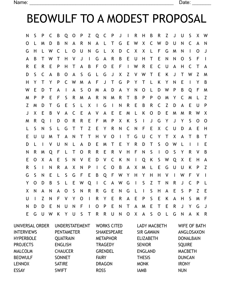 A MODEST PROPOSAL Crossword WordMint