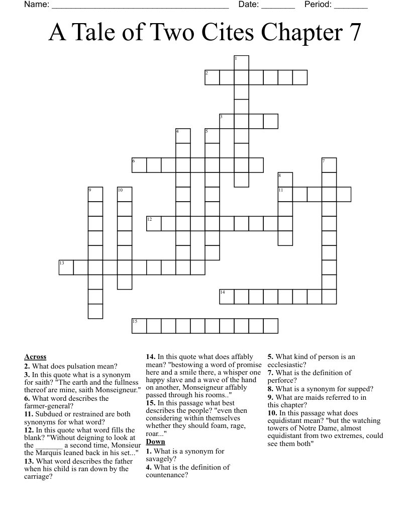 A Tale Of Two Cites Chapter 7 Crossword WordMint