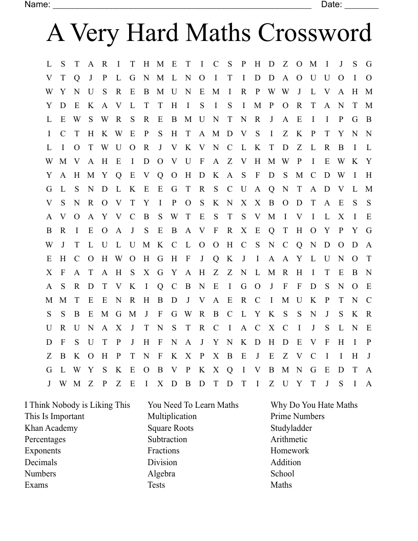 A Very Hard Maths Crossword Word Search WordMint A Very Hard Maths Crossword Word Search WordMint