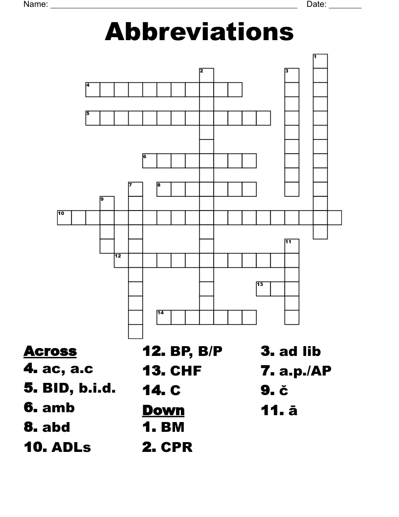 Abbreviations Crossword WordMint