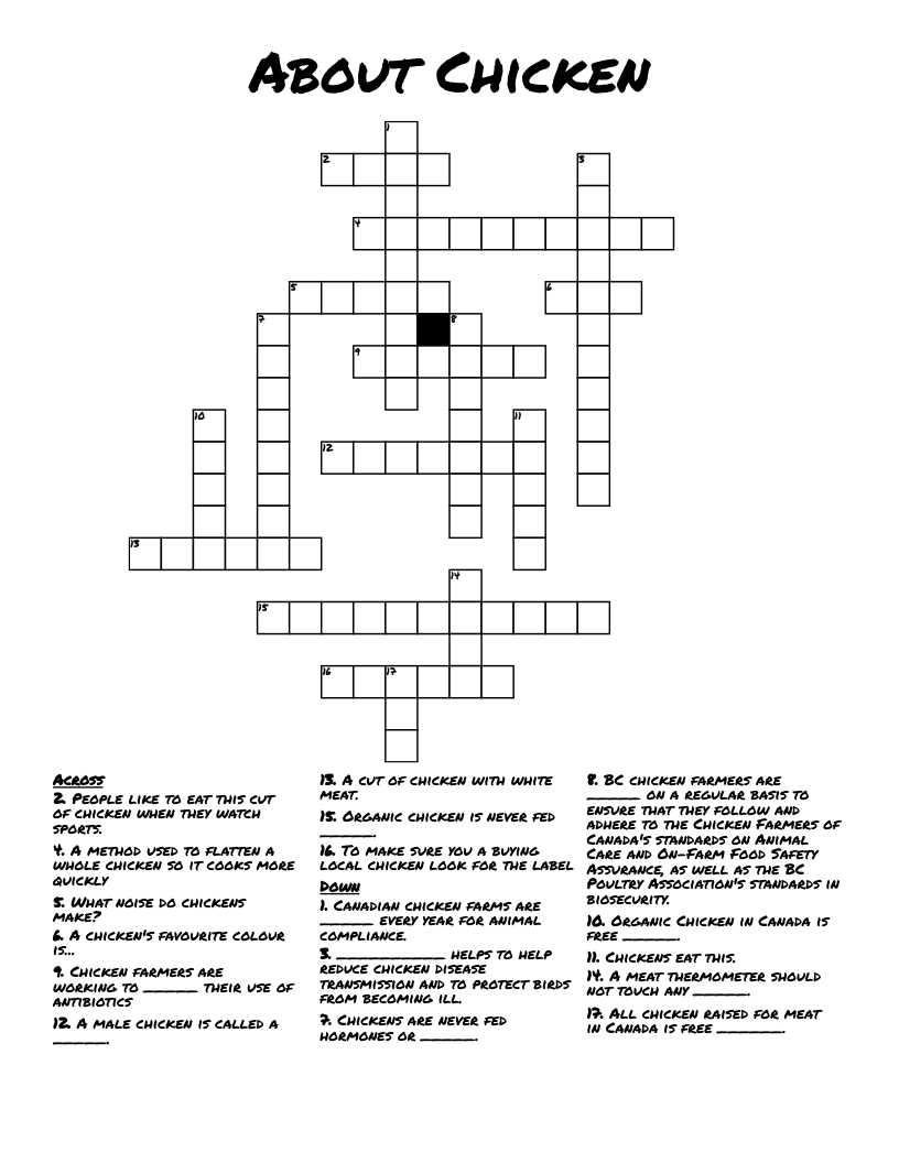 Chicken Crossword Puzzle Student Worksheet Chicken Crossword Puzzle Student Worksheet