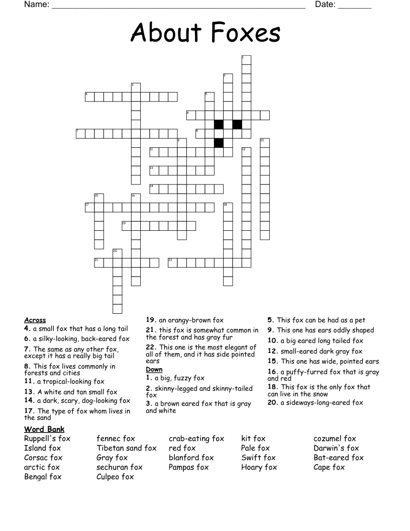 About Foxes Crossword WordMint About Foxes Crossword WordMint