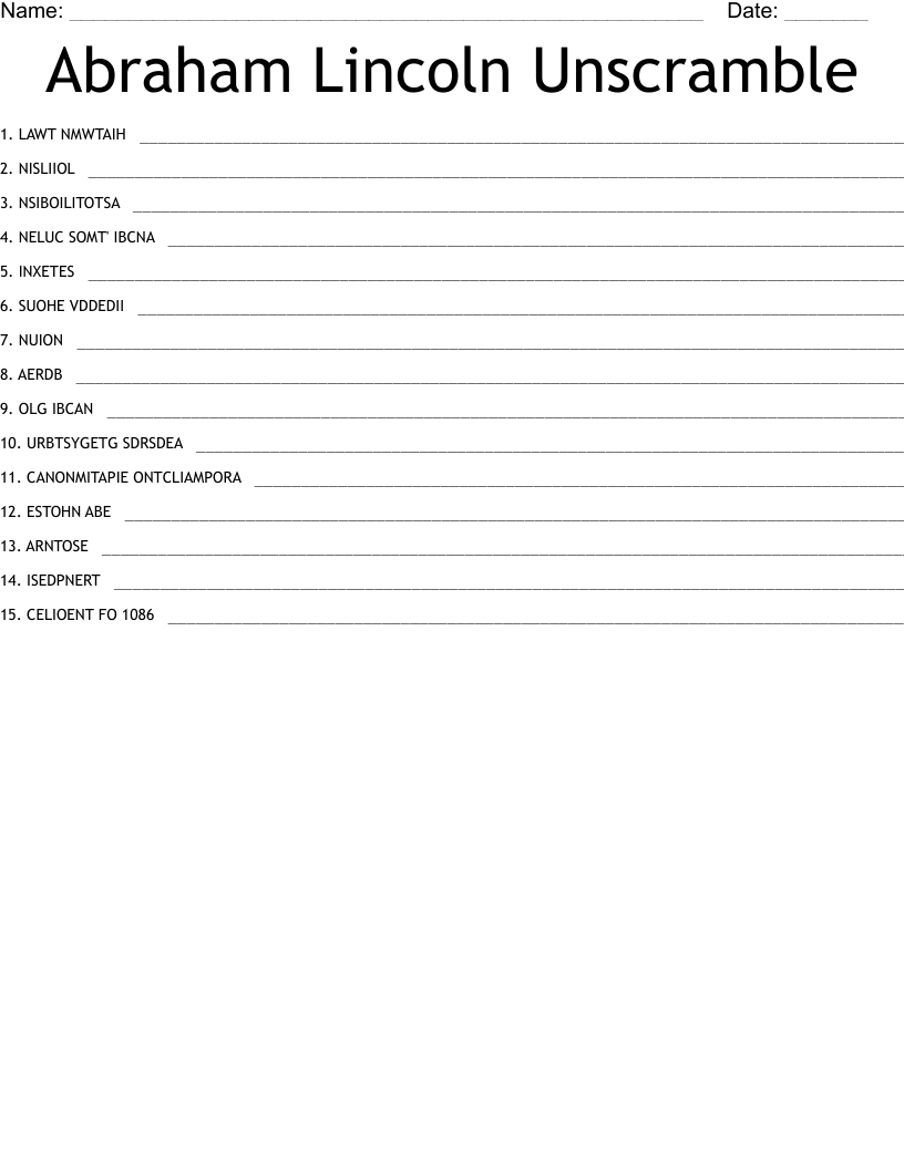 Abraham Lincoln Unscramble WordMint