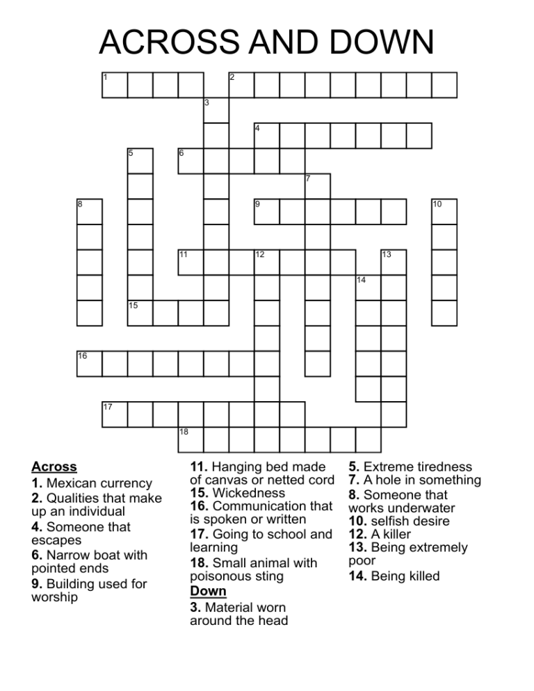 ACROSS AND DOWN Crossword WordMint